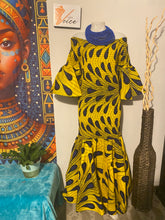 Yellow and Blue African Print Elastic Maxi Dress