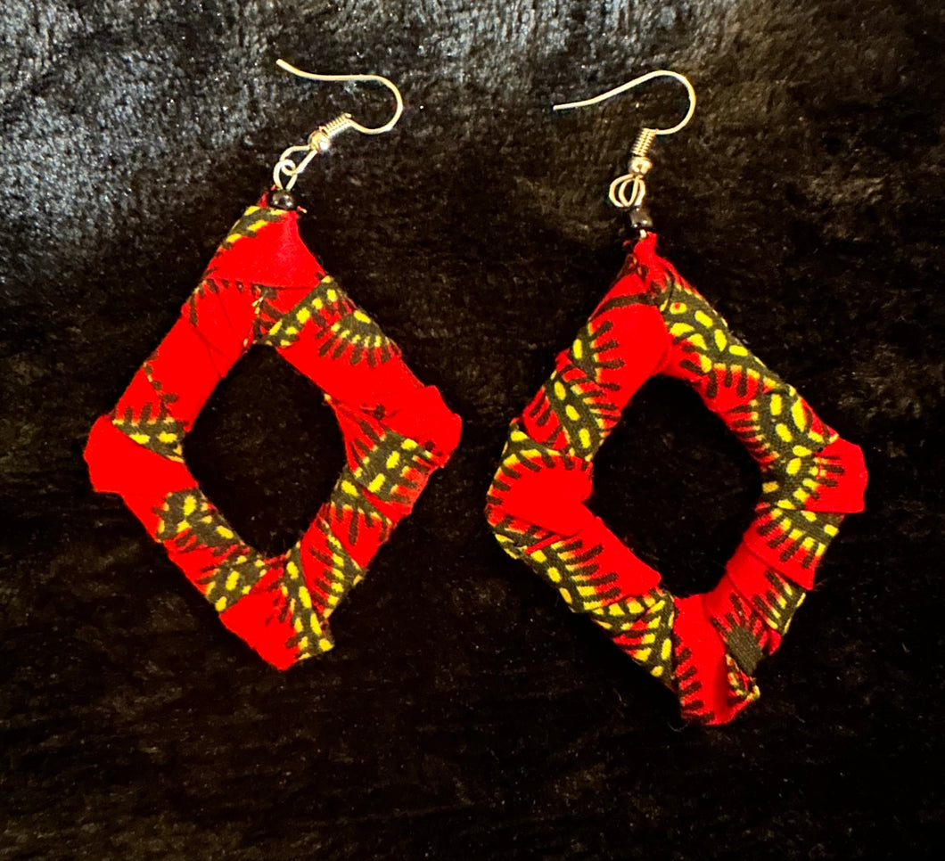 Red, Yellow, and Black African Print Earrings