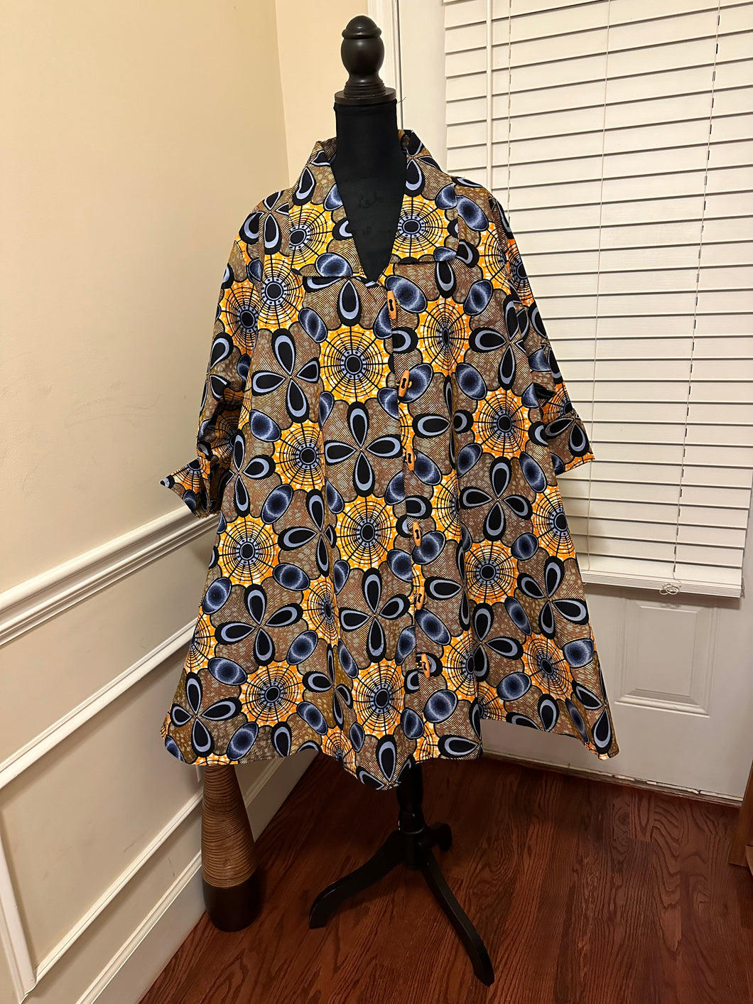 Blue African Print Top/Blouse/Dress/Jackie Swing