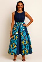 African Print and Denim Maxi Skirt 1