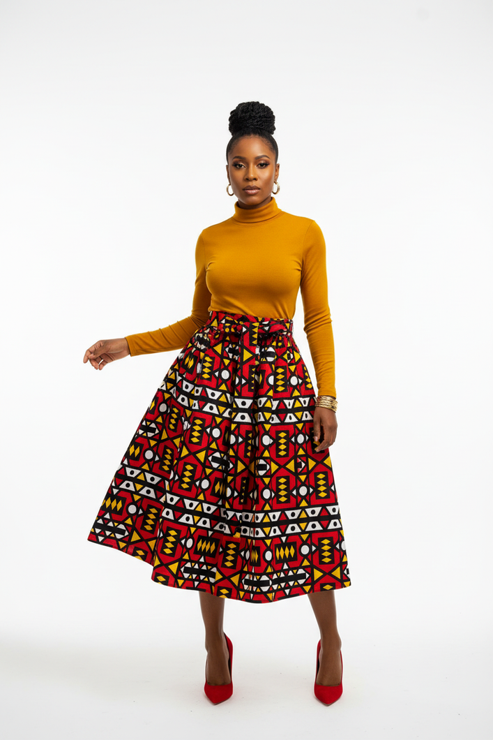 African model in styled midi skirt outfit