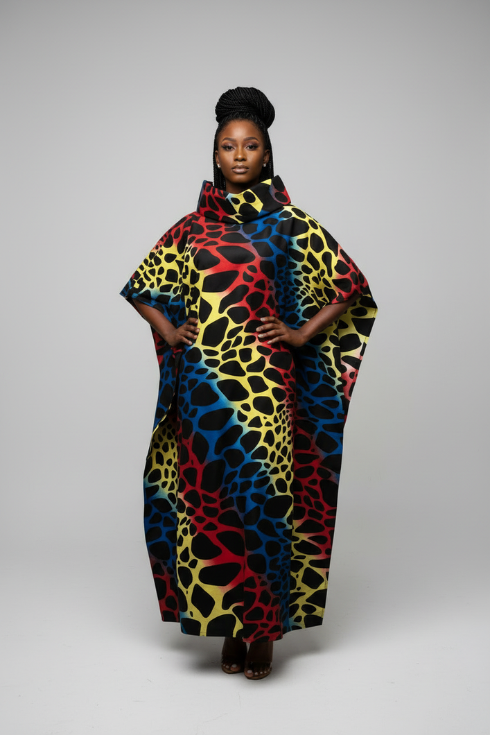 Multicolored giraffe print poncho - light background