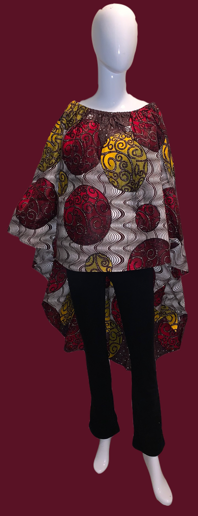 Red/Gold African Print High Low Poncho/Top