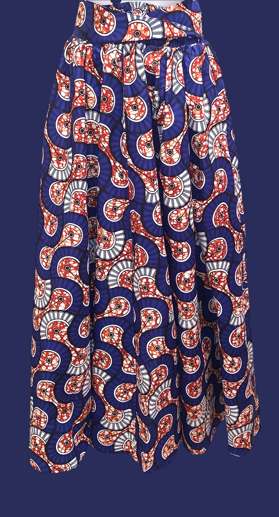 Blue/White African Print Maxi Skirt
