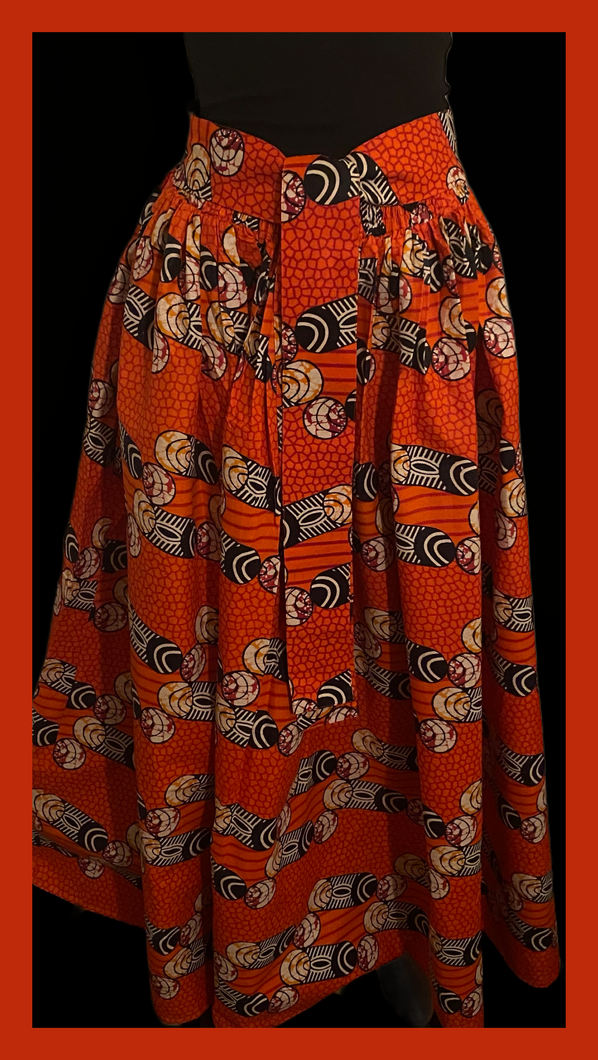 Orange and Black African Print Maxi Skirt